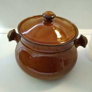 Vintage Brown Ceramic Soup Pot